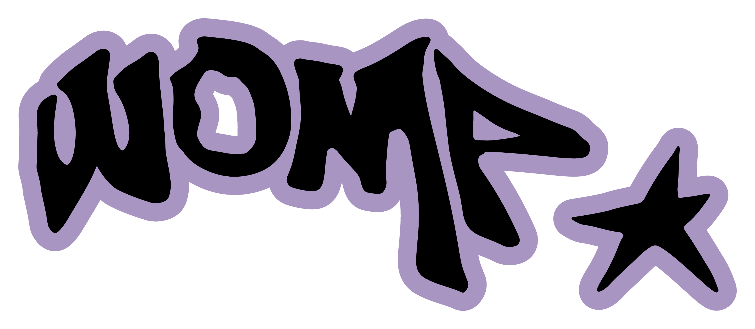 stylised logo that says womp with a star after it